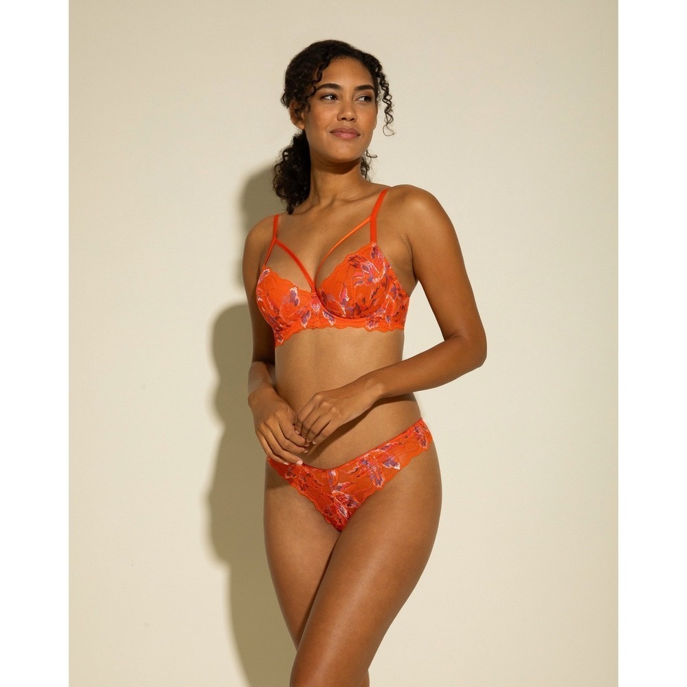 Cosabella Paradiso Lace Underwire Demi Bra Orange Floral NWT Size 32G